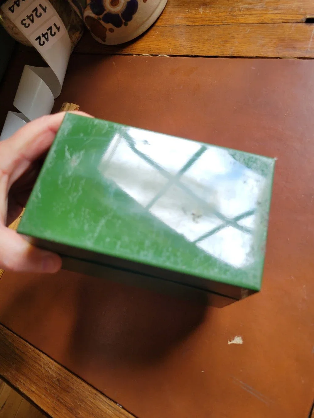 Vintage Mid-Century Green Metal Index Card / Recipe Box